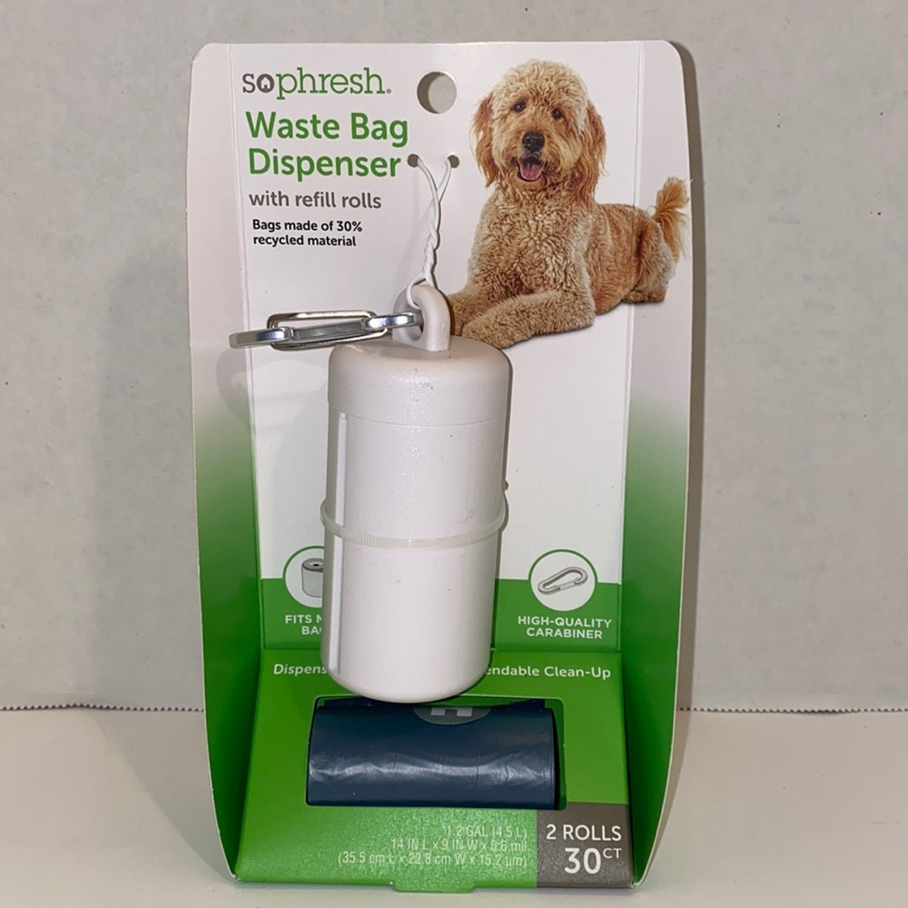 Dog poop bag dispenser with 2 rolls of bags